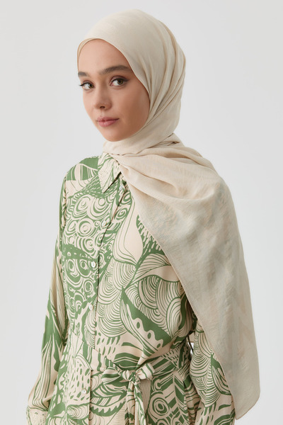 Tuğba Zikzak Desenli Jakar Şal - Bej