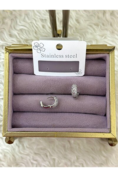 BY YASİN TOPÇU Çelik gümüş renk pavé taşlı mini halka küpe