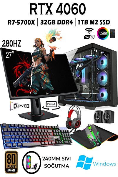 Apphirex TCX2 Ryzen 7 5700X 32GB 1TB M.2 SSD RTX4060 8GB 27'' 280HZ Sıvı Soğu...