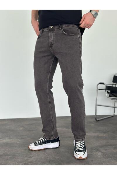 KağanKY بنطلون جينز بقصة عادية قابل للغسل باللون البني