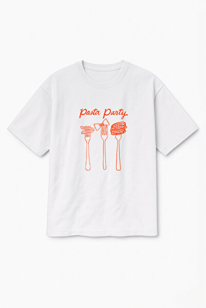 Altair Tr Oversize White Unisex Cake Party Pasta Printed T-Shirt T-Shirt