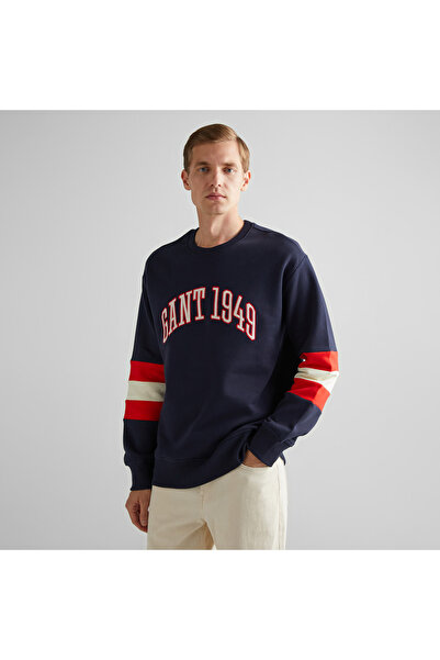 Gant Erkek Lacivert Relaxed Fit Bisiklet Yaka Renk Bloklu Sweatshirt