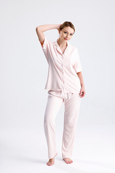 Espuar Classic Women's Shirt Collar Short Sleeve Buttoned Combed Cotton Pajam...