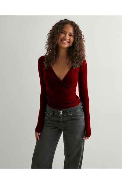 fablair Long Sleeve V Neck Double Breasted Blouse