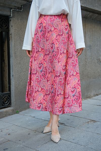 LOCCO Women's Patterned Satin Skirt Fuchsia