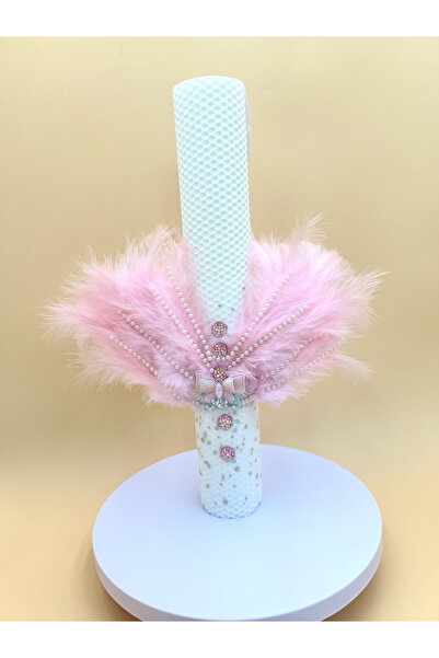 OEM Lumânare de botez - fagure de miere din ceară cu aripi de înger roz