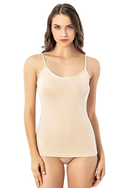 Batıdan Women's Thin Rope Strap Bamboo Comfort Flat Style Tank Top Skin Battal - Skin - Batdnkoo-Bya-I6611-Ten