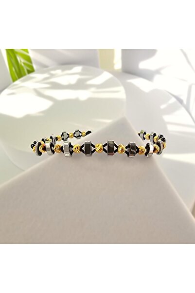 Abundo Bratara reglabila "Gold Confidence" cu hematit si argint 925 placat cu aur de 14k