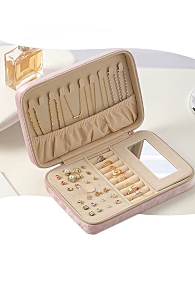 gaman Gmn-2 Luxury Velvet Jewellery Jewelry Box - Ring Earrings Gold Necklace Jewelry Organizer / with Mirror