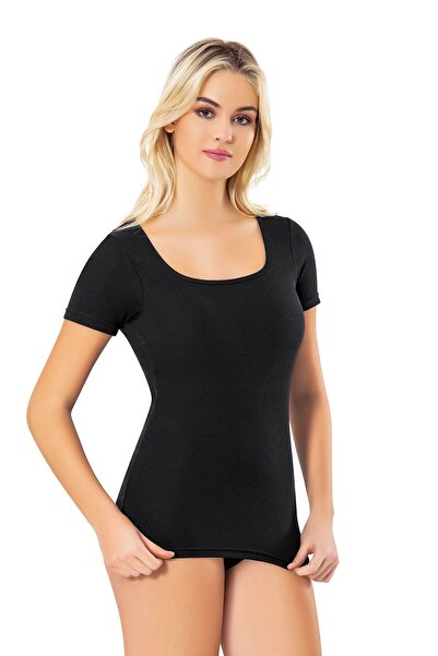 Batıdan Women's Square Neck Detailed Modal Design Camisole Padded Tank Top T-Shirt Black - Black - Batdnkos-6G65U4-Si