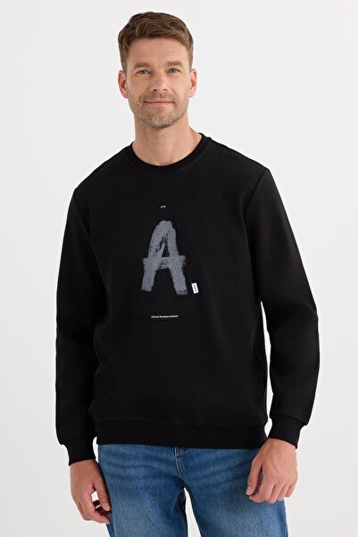 Tudors Унисекс Relax Fit удобна кройка памучен мек плат с велосипедна яка и вътрешна подплата с принт, черно суитшърт