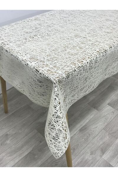Pomask Thread Pattern Wicker Pvc Transparent Coated Luxury Oilcloth Tablecloth Cream