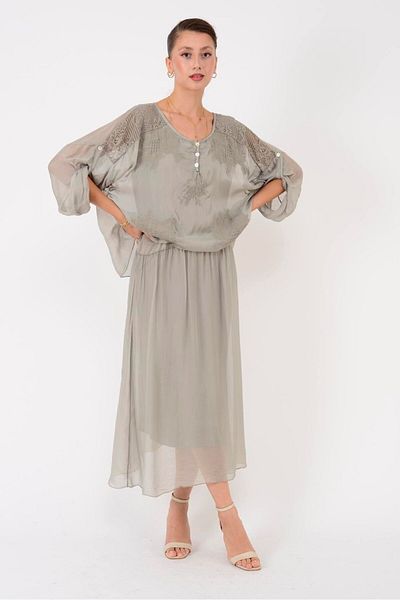 Park Moda Sn795 Lace Detailled Silk Dress with Window Back