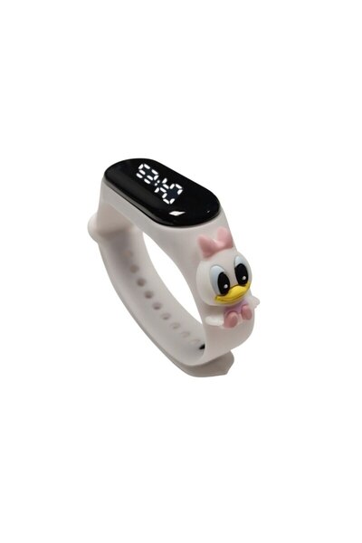 Mixbo Ceas pentru copii Mixbo, curea din silicon reglabilă, baterie integrată, cadran digital, alb, model Duck Desen