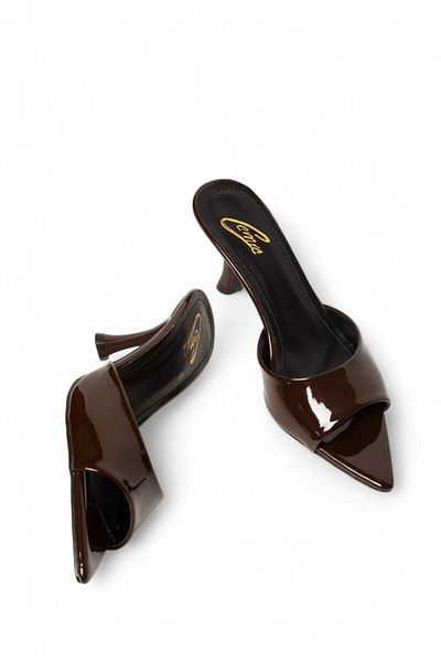 ELAIA SHOES Aurelia Brown Patent Leather Look Heeled Sandals