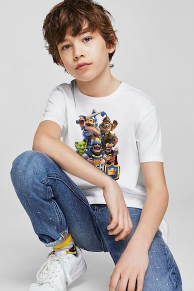 Store Clash Royale Pattern Printed Children's Black and White Tshirt