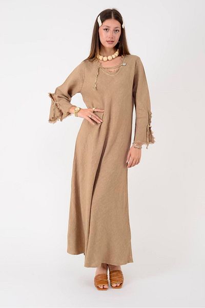 Park Moda 146923 Lyon Verev Cut V-Neck Linen Dress