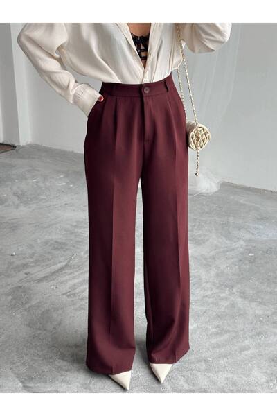 Panku Bizu Design Store Sorbonne Koyu Bordo Pileli Palazzo Pantolon