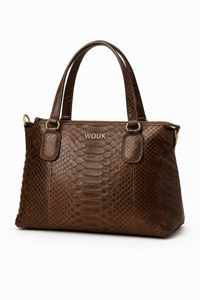 Deriderim Genuine Leather Crocodile Print Brown Shoulder Bag