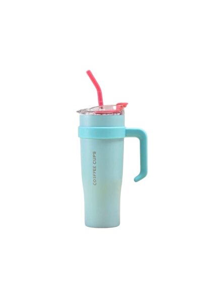 Mixbo Mixbo Adult Thermos, with Handle and Straw, Stainless Steel, Turquoise, 1.2 L