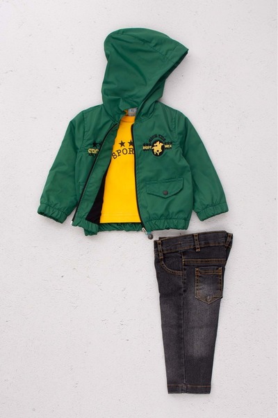 ww waka waka kids store Hooded Embroidered Raincoat Printed Badi Pants Boys' Set