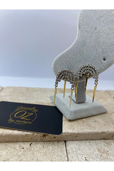 Byoz store أقراط متدلية من حجر الزركون المطابق باللونين الذهبي والفضي من سلسل...