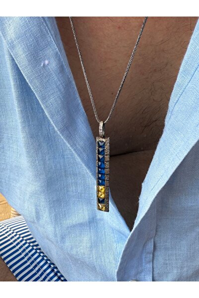 925 Ayar Gümüş Sarı Lacivert Fb Kolye -Fenerbahçe