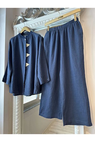 Invee 7145 Linen Suit - Indigo