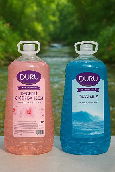Duru MUTLULUK SERİSİ 2'li SET X 3 litre / Değerli Çiçek Bahçesi-Okyanus ( Saplı Ovma Topu Hediye )