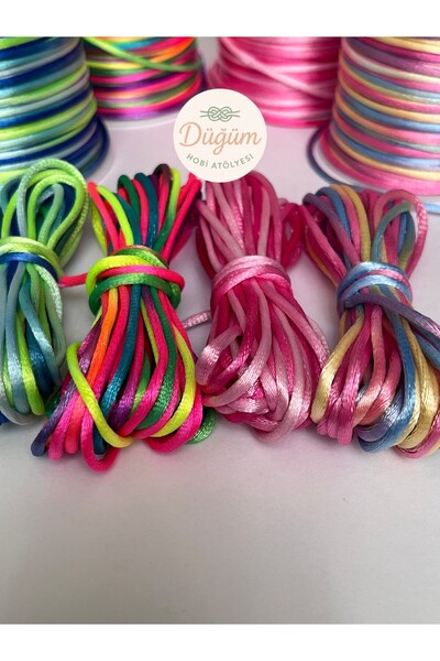 Düğüm Hobi Atölyesi 3 Metre 4 Renk (Toplam 12) 2 mm Floş Sıçan Kuyruğu Kolye Bileklik İpi Takı Tasarım Saç Örgü İpi