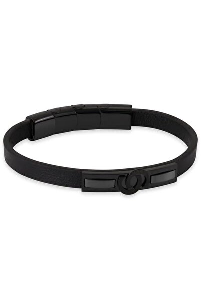 Cerruti 1881 سوار G09 من الجلد الأسود بشعار C مزدوج باللون الأسود للرجال