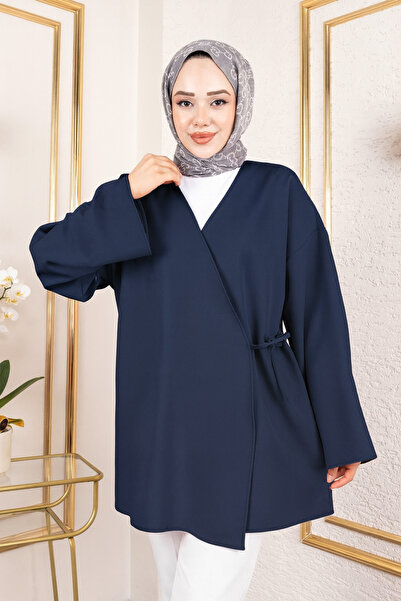 modestim Kadın V Yaka Geniş Kollu Yandan Bağlamalı Atlas Kumaş Uzun Yazlık Te...