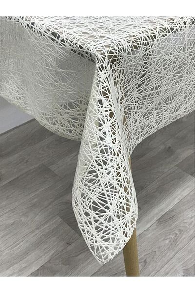 Pomask Thread Pattern Wicker Pvc Transparent Coated Luxury Oilcloth Tablecloth Cream
