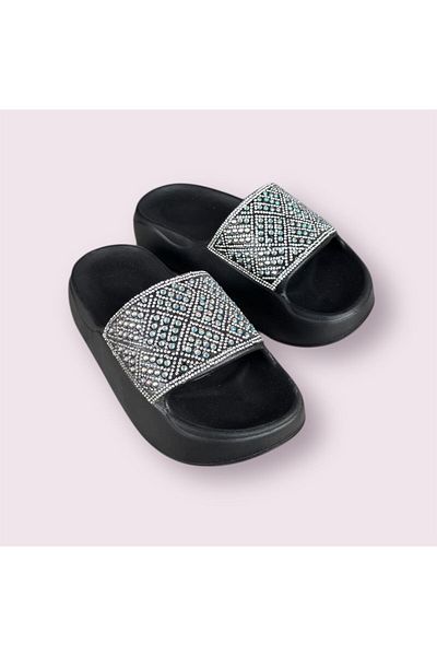 Sonimix Black Women's Stone High Sole Slippers