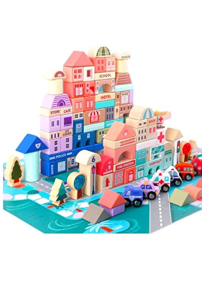 SDX Market Set de cuburi din lemn cu 115 piese - City Blocks