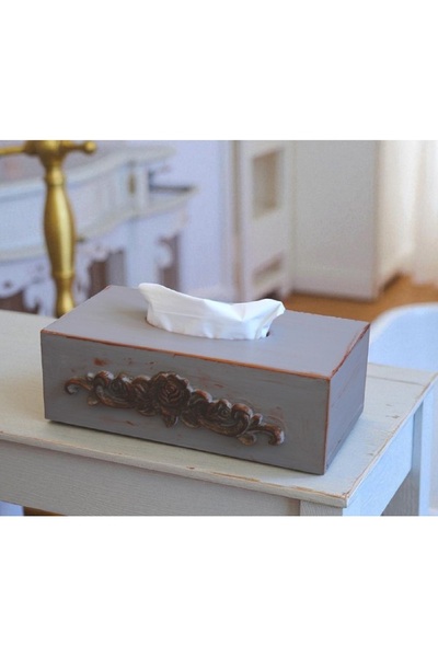Decoratiuni Vintage Casa Retro Wooden napkin box and carved wooden ornament, hand-painted, 13*25 cm