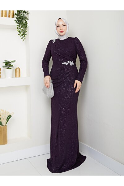 SUBU TASARIM Polka Dot Fairy Tale Evening Dress Purple Tbsesm14