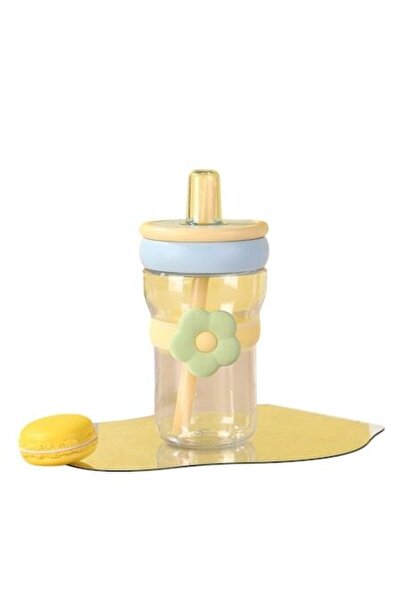 Mixbo Cana cu Pai Pentru Copii Mixbo, Model Floare, Plastic, Galben, 500 ml