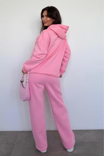 Madmext Rózsaszín kapucnis, nyomott mintás női tréningruha szett MG2524
