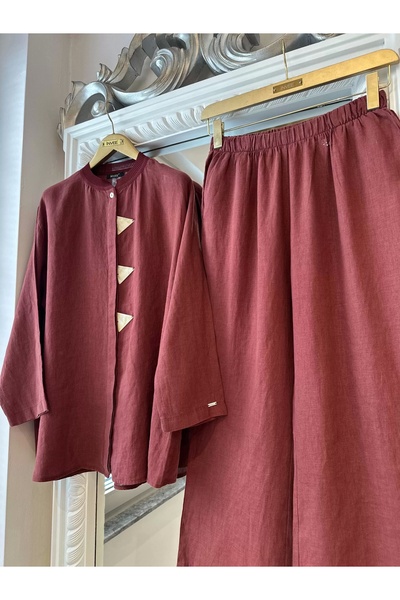 Invee 7145 Linen Suit - Claret Red