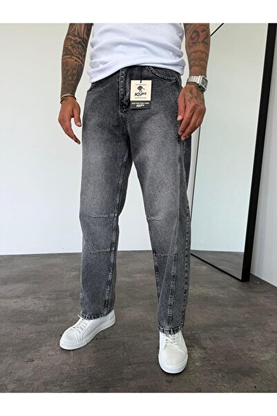KağanKY Relax Baggy Jean με λεπτομέρεια ραφής και καπνιστό τρίψιμο
