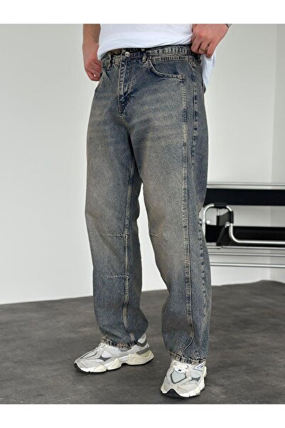 KağanKY Blugi largi relaxați, cu spălare închisă