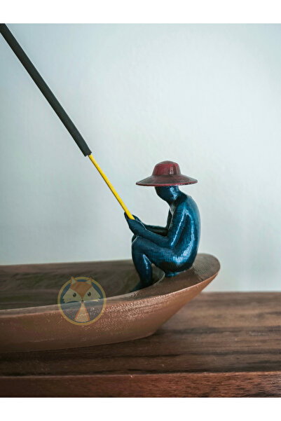 Tilki Atölye Minimalist Balıkçı Figürlü Kayık Tütsülük – 3D Baskı Dekoratif Ürün (Güncellendi)
