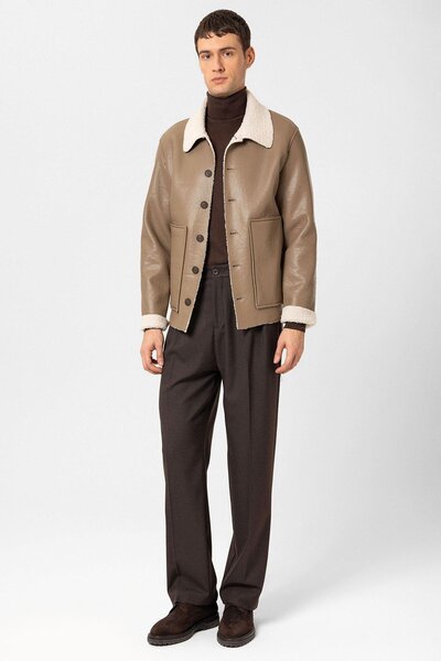 Antioch Faux Leather Men's Coat with Mink Lining Detail