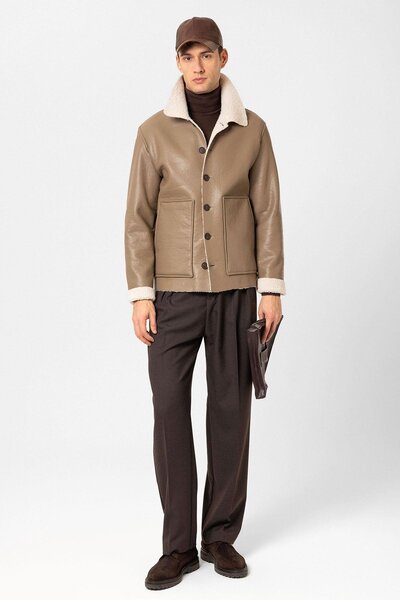 Antioch Faux Leather Men's Coat with Mink Lining Detail