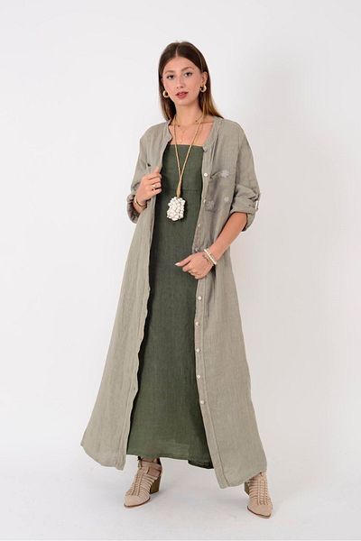 Park Moda 14978 Daisy Embroidered Linen Shirt Dress