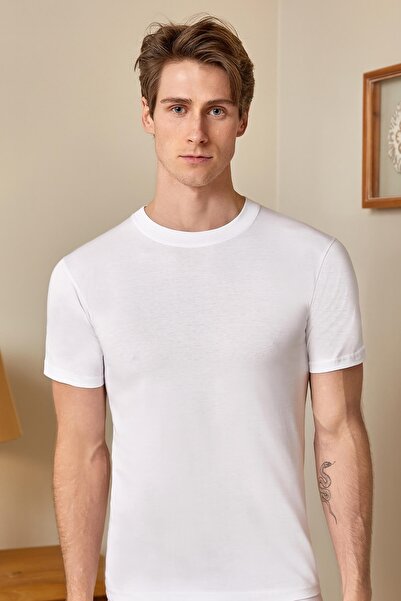 Berrak قميص رجالي برقبة دائرية من القطن الممشط نصف كم 6 قطع