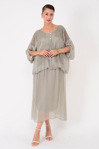 Park Moda Sn795 Lace Detailled Silk Dress with Window Back