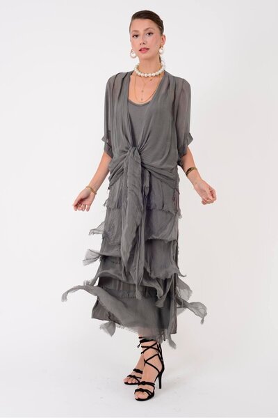 Park Moda 5015I Kruvaze Bolero Detail Floor Floor Silk Dress