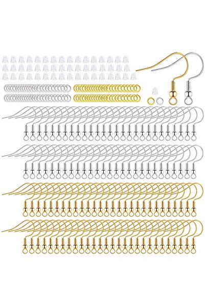 CSG BAZAAR Küpe Kancası 500 Parça Takı Seti 2 Renk Küpe Kancası, Metal Halka, Küpe PistonuHalka Küpe Yapım Seti